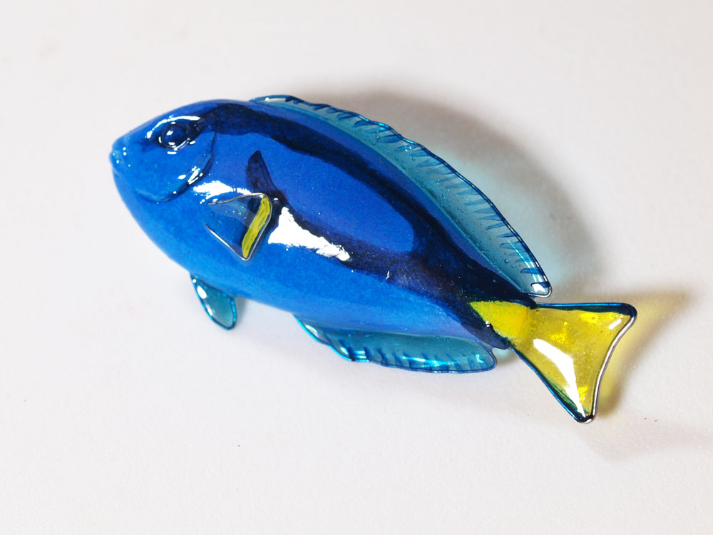 クリスタル置物BlueTangfishナンヨウハギ】魚フィッシュかわいい青黄 